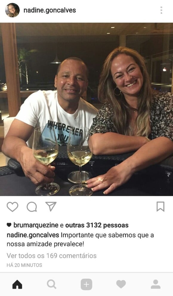 Nadine Gonçalves publicou uma foto ao lado do empresário, sem aliança, e exaltou amizade entre os dois