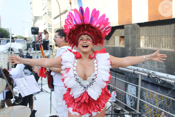 Fafá de Belém usou fantasia de índia no Bloco Baixa Augusta, em São Paulo, em 19 de fevereiro de 2017