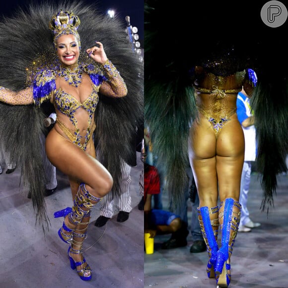 Cinthia Santos, rainha de bateria da Águia de Ouro, usou look ousado no desfile do Carnaval de São Paulo