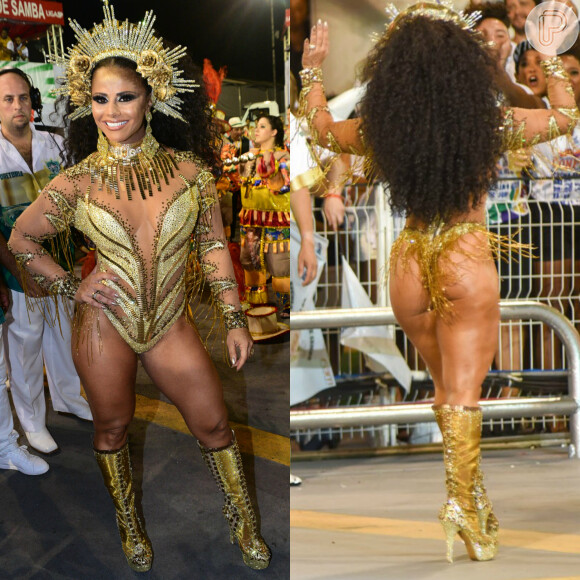 Viviane Araujo também foi rainha de bateria da escola de samba Mancha Verde, de São Paulo, e usou peruca e coroa na noite do dia 25 de fevereiro de 2017