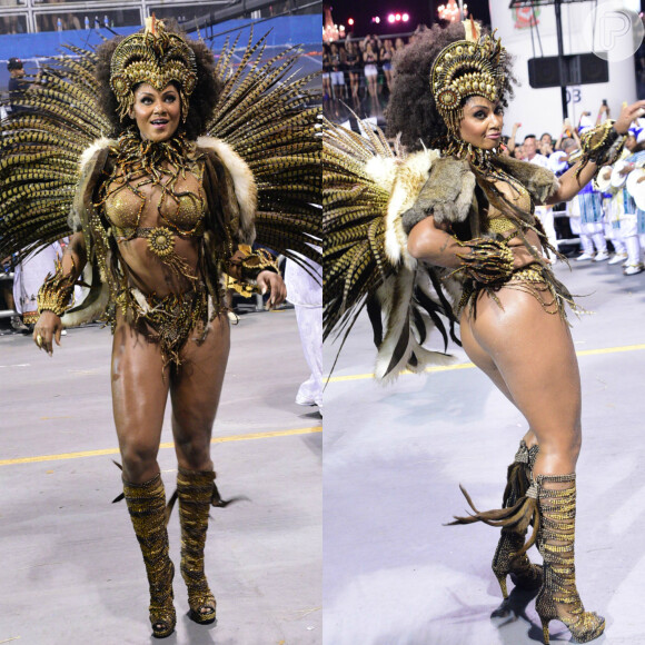 Rainha de bateria da Vai-Vai, Camila Silva apostou em transparência na parte superior da fantasia do Carnaval 2017 em São Paulo