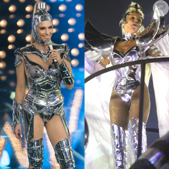 Look futurista de Fernanda Lima é comparado com fantasia de Carnaval usado por Xuxa Meneghel no Carnaval do Rio