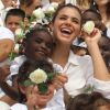 Bruna Marquezine e outros famosos participam do Ato Pela Paz, evento que marca seis anos da guerra na Síria, no Cristo Redentor, no Rio de Janeiro, na manhã desta quarta-feira, 15, março de 2017