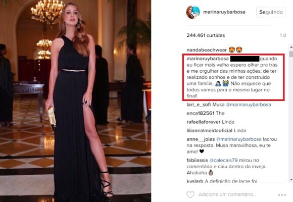 Marina Ruy Barbosa se pronunciou após ser provocada em seu Instagram, em 31 de março de 2017