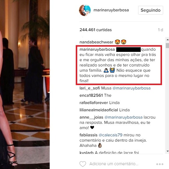 Marina Ruy Barbosa se pronunciou após ser provocada em seu Instagram, em 31 de março de 2017