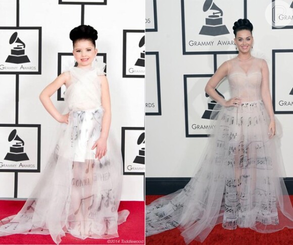 Katy Perry arrasa com vertido longo no Grammy 2014 e ganha réplica mirim no projeto Toddlewood da fotógrafa americana Tricia Messeroux