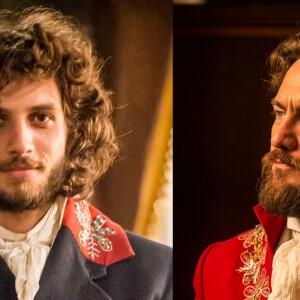 Joaquim (Chay Suede) se espanta ao descobrir que Thomas (Gabriel Braga Nunes) encomendou um atentado contra o príncipe, na novela 'Novo Mundo'