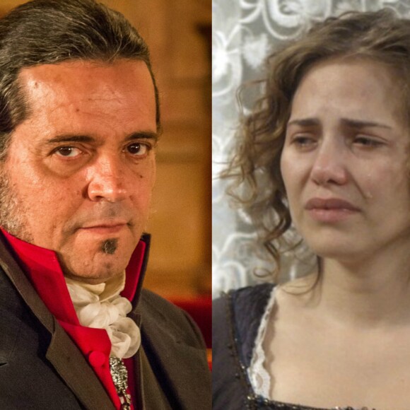 Leopoldina (Letícia Colina) confessa a Bonifácio (Felipe Camargo) que se sente culpado na novela 'Novo Mundo', em 31 de maio de 2017