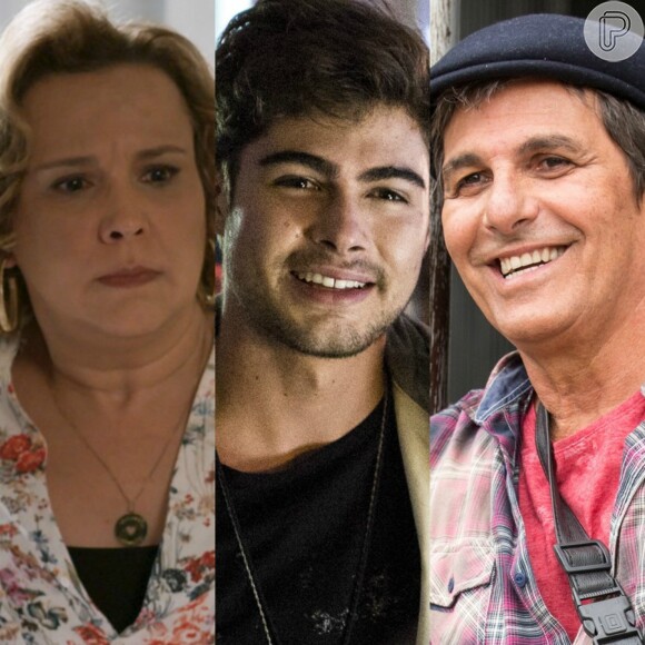 Na novela 'Rock Story', Néia (Ana Beatriz Nogueira) e Léo Regis (Rafael Vitti) descobrem que Almir (Evandro Mesquita) é casado e tem outro filho