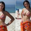 Luiza (Bruna Marquezine) exibe sua boa forma na praia com biquíni Riple Aligator Orange, da marca Sofia by Vix (R$188,00), em cena da novela 'Em Família'