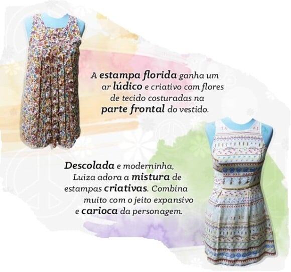 Luiza (Bruna Marquezine) usa vestidos florais e larguinhos na faculdade, já nas festas de família a cintura é marcada, na novela 'Em Família'