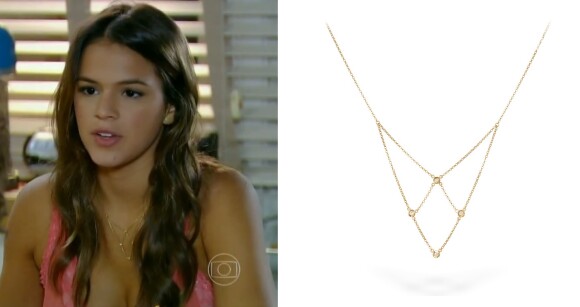 O delicado colar de ouro 18 k com 4 diamantes de Luiza (Bruna Marquezine) está à venda na Animale Joias por R$ R$ 3.490