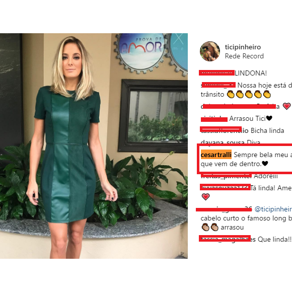 César Tralli comenta em foto da namorada, Ticiane Pinheiro: 'Sempre bela'