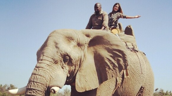 Carol Castro anda de elefante durante viagem à África do Sul