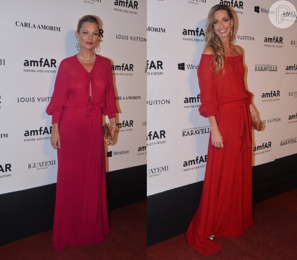 Kate Moss e Mariana Weickert usam o mesmo vestido Saint Laurent no baile da amfAR 2014 em São Paulo,