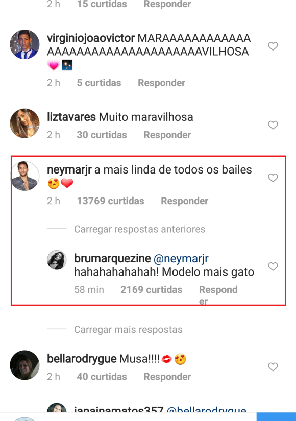 Neymar elogia Bruna Marquezine em foto de look