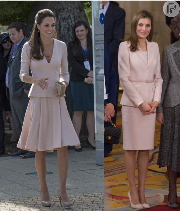 Os estilos de Kate Middleton e Leticia Ortiz são bem parecido; a duquesa aposta em modelos mais femininos e delicados, enquanto a rainha elege looks estruturados e mais sociais