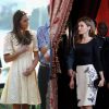 Kate Middleton circula com vestidos delicados, com saia armada e cintura marcada, já Leticia Ortiz aposta em visuais mais sóbrios em comprimento midi