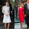 Com vestidos de festas com textura, Kate Middleton apresenta um modelo mais conservador, enquanto Letizia Ortiz brilha num vestido mais vibrante e justo, sem perder a elegância
