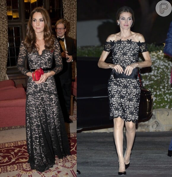 Com os modelos de renda com fundo nude em alta Kate Middleton e Letizia Ortiz usaram vestido parecidos