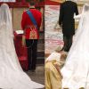 O véu e a cauda enorme trazem certa familiaridade ao vestido de noiva de Kate Middleton e Letizia Ortiz