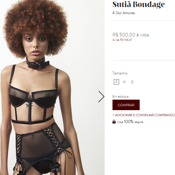A lingerie usada por Cleo Pires é da sex shop Nuasis e custa R$ 500