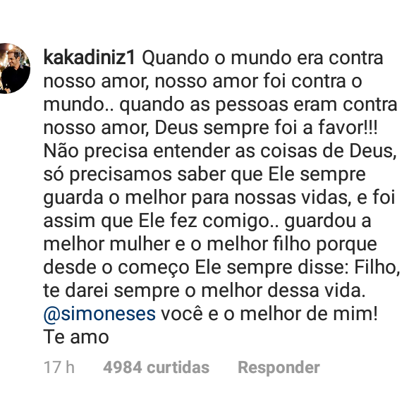 Simone, da dupla com Simaria, ganhou uma declaração do marido, Kaká Diniz