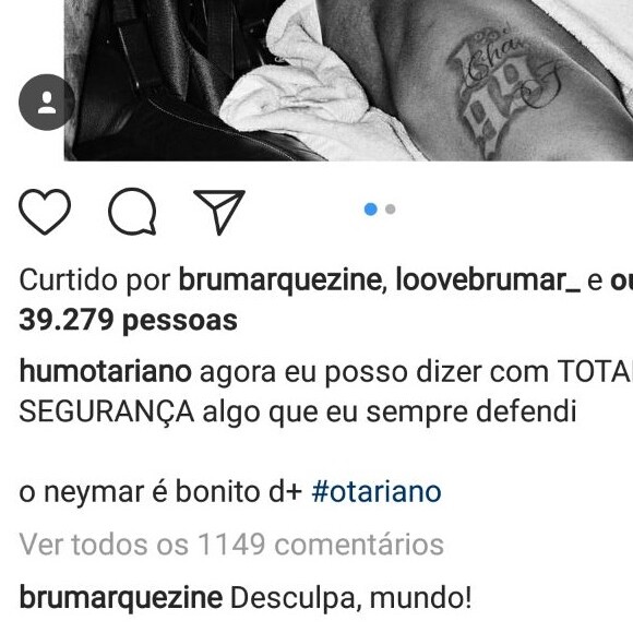 'Desculpa, mundo', disse Bruna Marquezine sobre a foto sexy de Neymar