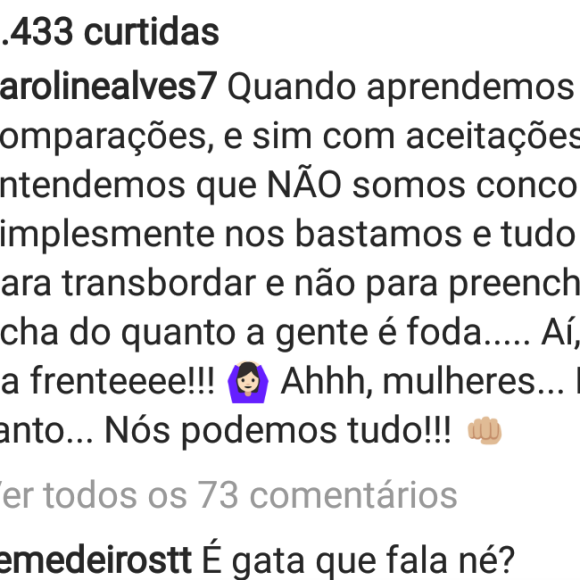 Ex-BBB Fernando Medeiros comentou foto da namorada, Carol Alves, no Instagram