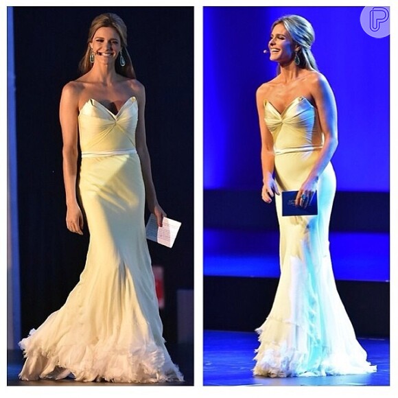 A apresentadora surgiu elegante com um vestido Samuel Cirnansck durante o evento da Fifa na noite desta terça-feira, 10 de junho de 2014
