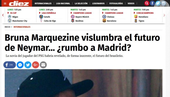 Bruna Marquezine teria entregue ida de Neymar para o Real Madrid, disse o hondurenho 'Diez'
