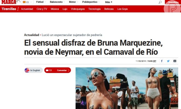Bruna Marquezine foi assunto no espanhol 'Marca' pelo look ousado no Bloco da Favorita