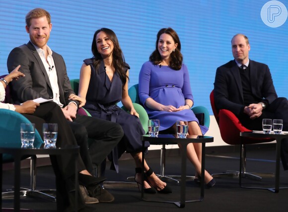 Meghan Markle participou do primeiro evento oficial com o príncipe Harry, William e Kate Middleton, nesta quarta-feira, 28 de fevereiro de 2018, em Londres, na Inglaterra