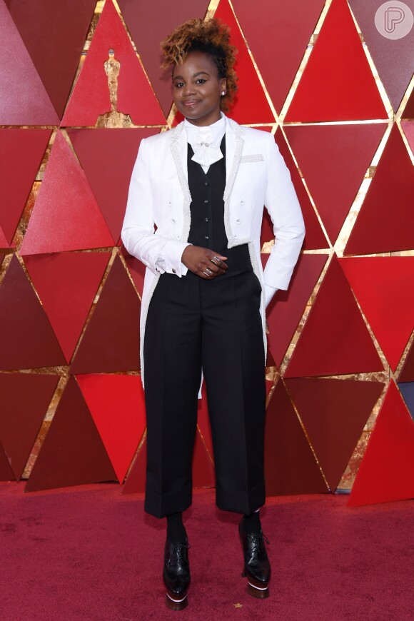 Dee Rees veste Thom Browne na 90ª edição do Oscar, realizada no Teatro Dolby, em Los Angeles, na Califórnia, na noite deste domingo, 4 de março de 2018