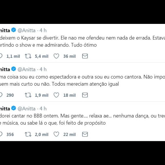 Anitta falou sobre Kaysar no Twitter