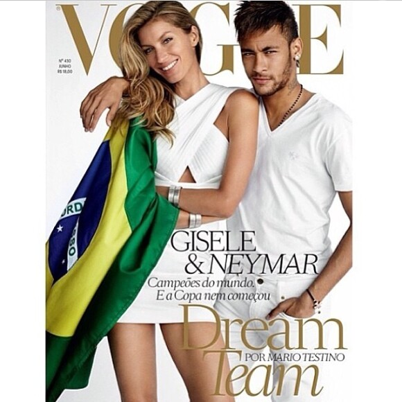 Neymar já foi capa da revista 'Vogue Brasil' ao lado de Gisele Bündchen, que teve como tema a Copa do Mundo no país