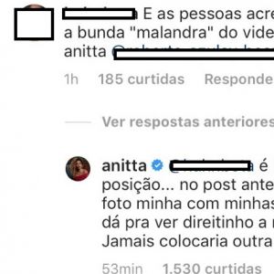 Anitta responde fã após comentário sobre seu bumbum