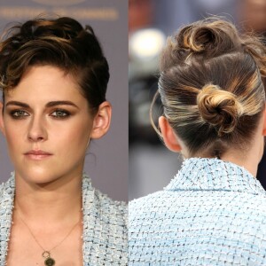 Com cabelo preso, Kristen Stewart esbanjou estilo em penteado
