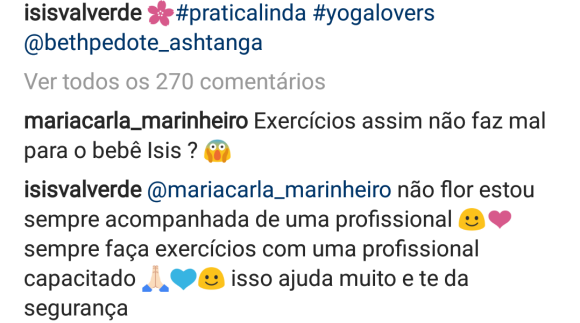 Isis Valverde tranquilizou fãs por fazer yoga na gravidez nesta quarta-feira, 9 de maio de 2018