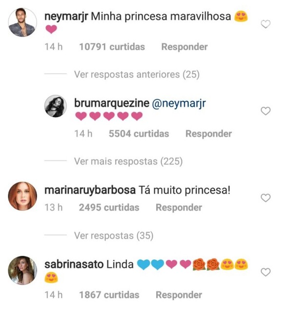Bruna Marquezine recebeu elogios de Neymar, Marina Ruy Barbosa e Sabrina Sato ao postar foto de look em Cannes neste domingo, dia 13 de maio de 2018