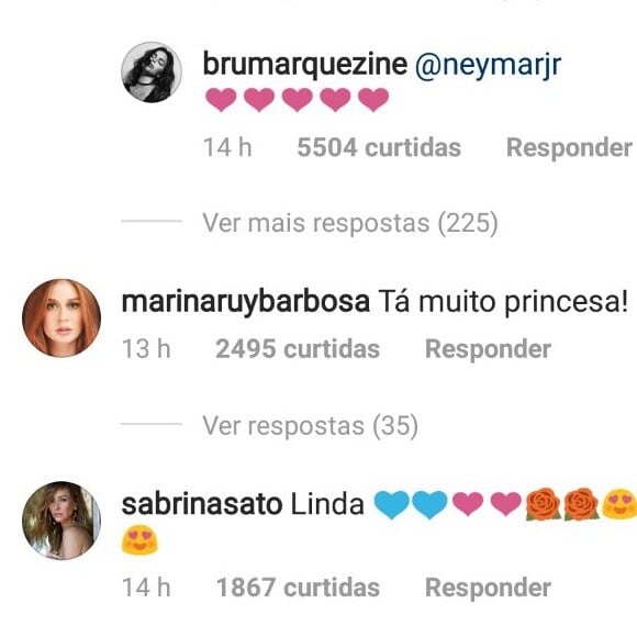 Bruna Marquezine recebeu elogios de Neymar, Marina Ruy Barbosa e Sabrina Sato ao postar foto de look em Cannes neste domingo, dia 13 de maio de 2018