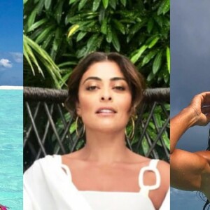 Juliana Paes usou peças de banho e acessórios cheios de personalidade durante as férias