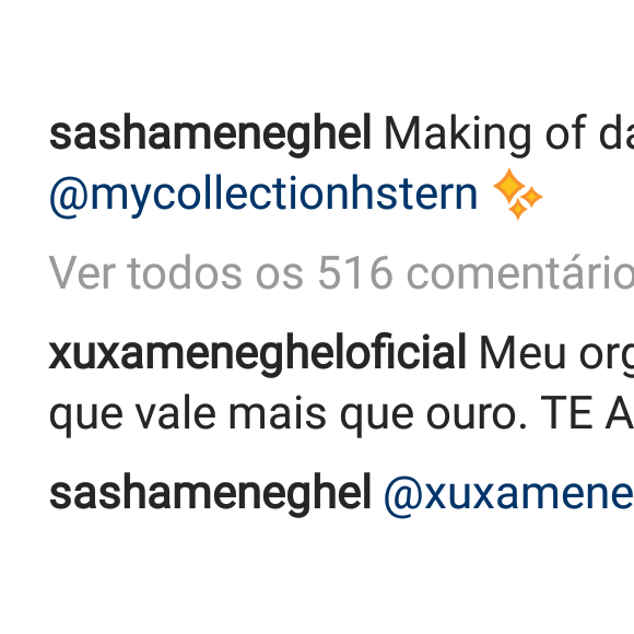 Sasha Meneghel mostrou making of de campanha e a mãe, Xuxa, comentou a foto