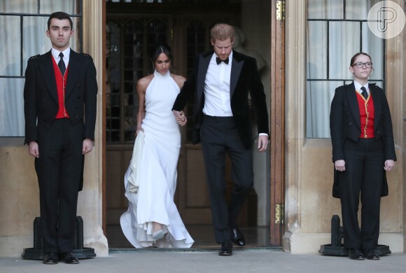 Meghan Markle escolhe vestido Stella McCartney para recepção após casamento com príncipe Harry, em Londres, em 19 de maio de 2018