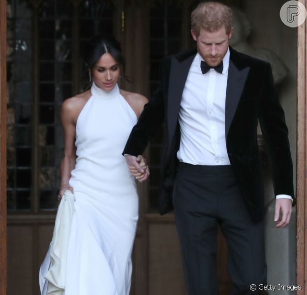 Meghan Markle escolhe vestido Stella McCartney para recepção após casamento com príncipe Harry, em Londres, em 19 de maio de 2018