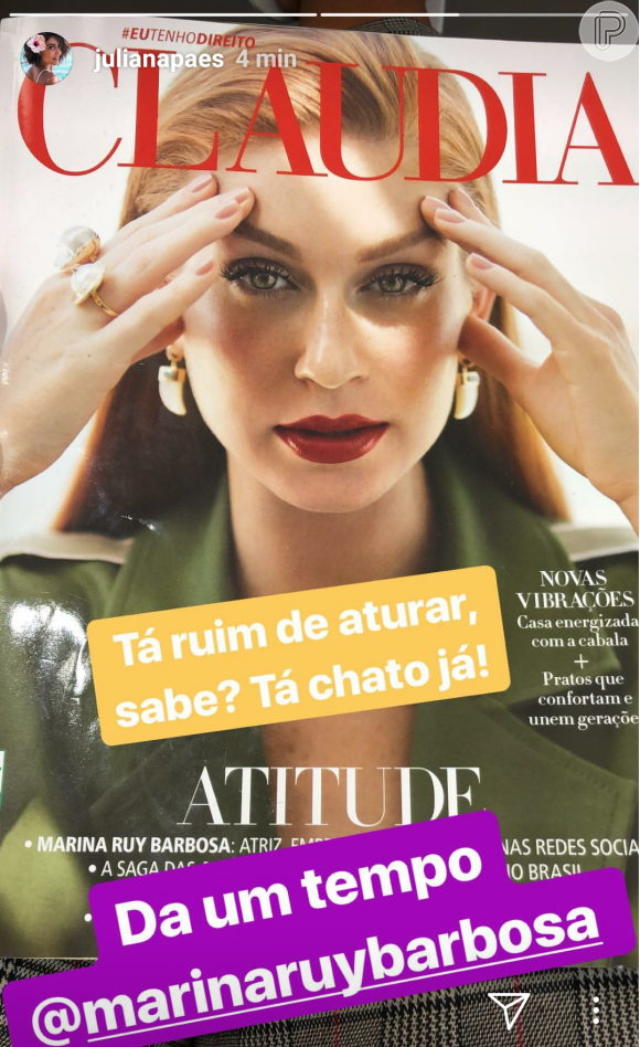 Juliana Paes brincou com capa de revista de Marina Ruy Barbosa nesta quarta-feira, 23 de maio de 2018