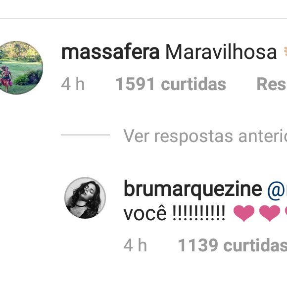 Grazi Massafera comentou foto de Bruna Marquezine no Instagram