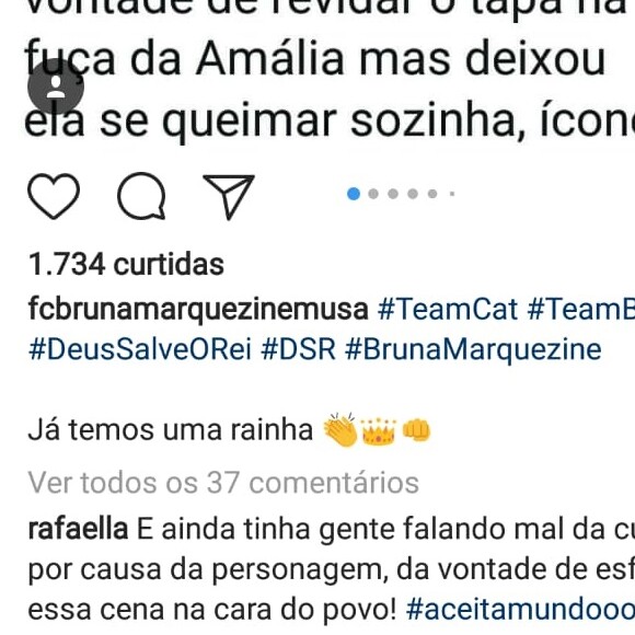 Rafaella Santos, irmã de Neymar, deixou comentário sobre Bruna Marquezine na página de um fã-clube da atriz