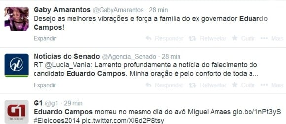 Gaby Amarantos também lamentou a morte de Eduardo Campos: 'Desejo as melhores vibrações e força a família do ex-governador Eduardo Campos'