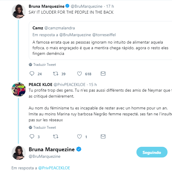 Bruna Marquezine rebate insulto de internauta que a comparou com amigos de Neymar